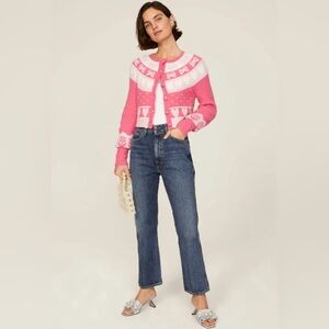 LoveShackFancy Dimples Cropped Cardigan in Sweetheart Pink- Size M